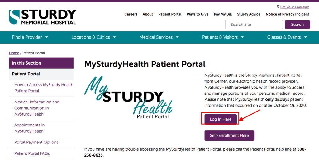 Sturdy Memorial Hospital Patient Portal