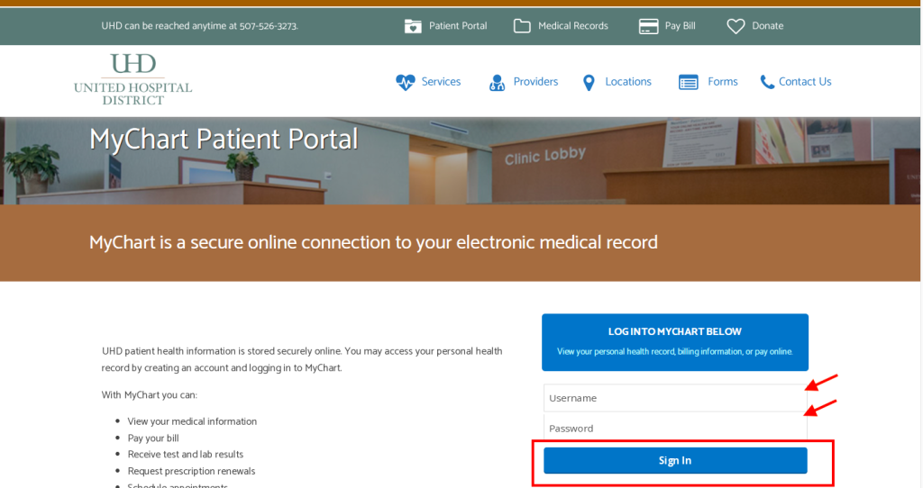 United Hospital District Patient Portal