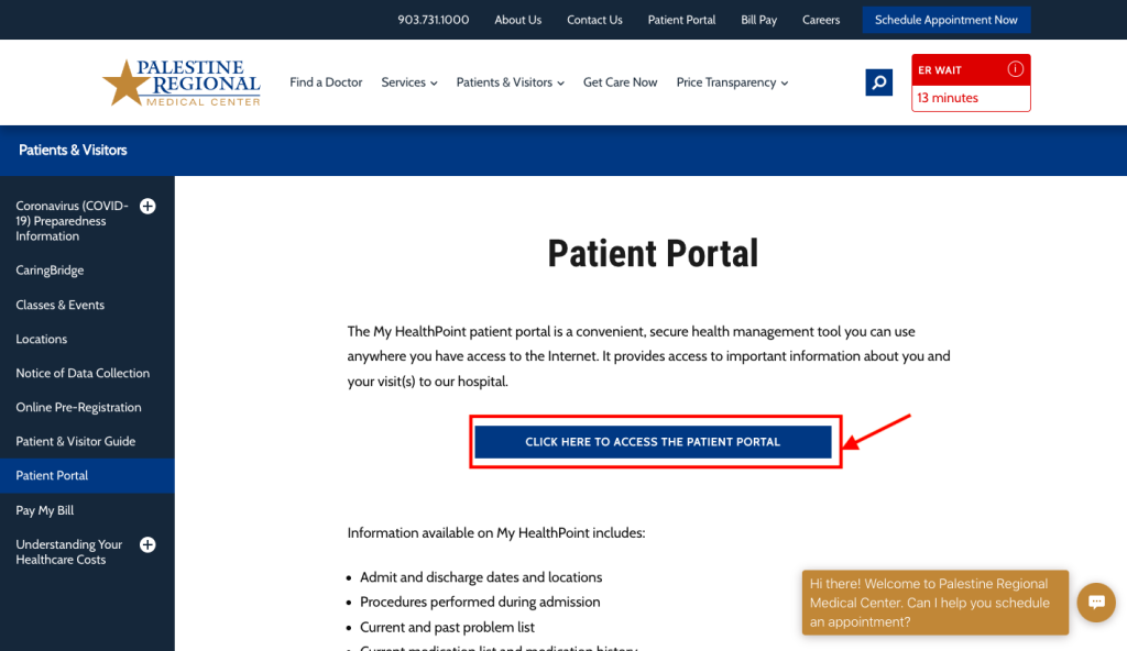 Palestine Regional Medical Center Patient Portal