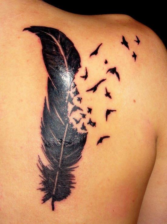 Feather Tattoo On Back For Men