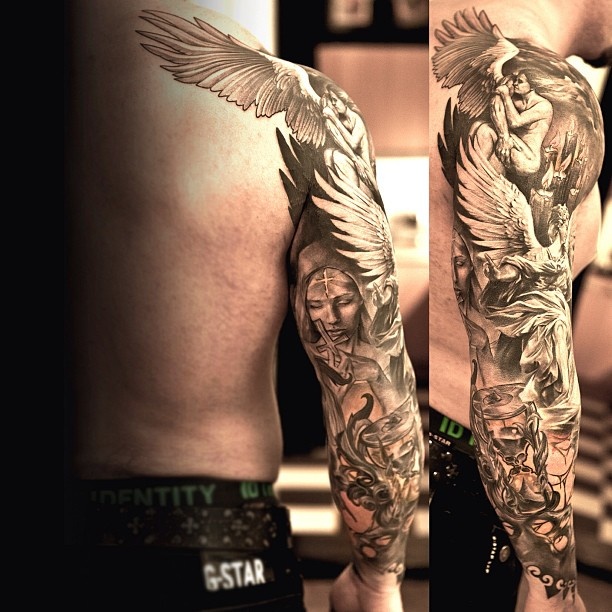 Full Hand Shoulder Tattoo Design For Men