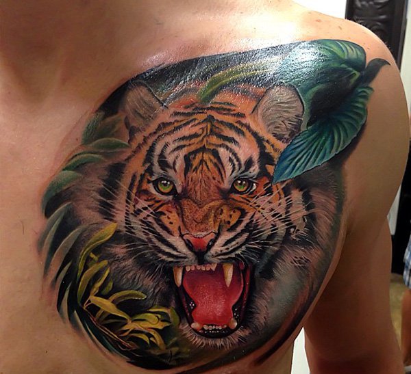 Tiger Tattoo On Chest For Men