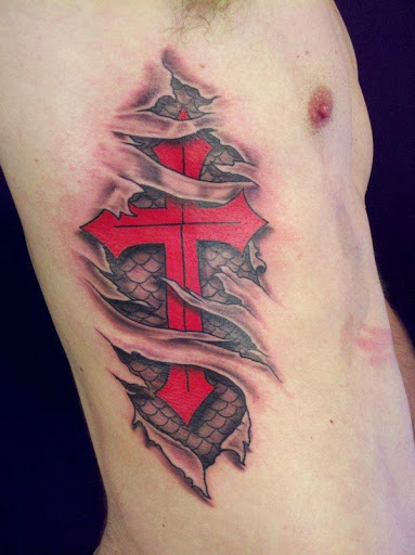 Cross Rib Tattoo For Men
