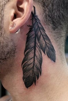 Feather Neck Tattoo Designs For Men