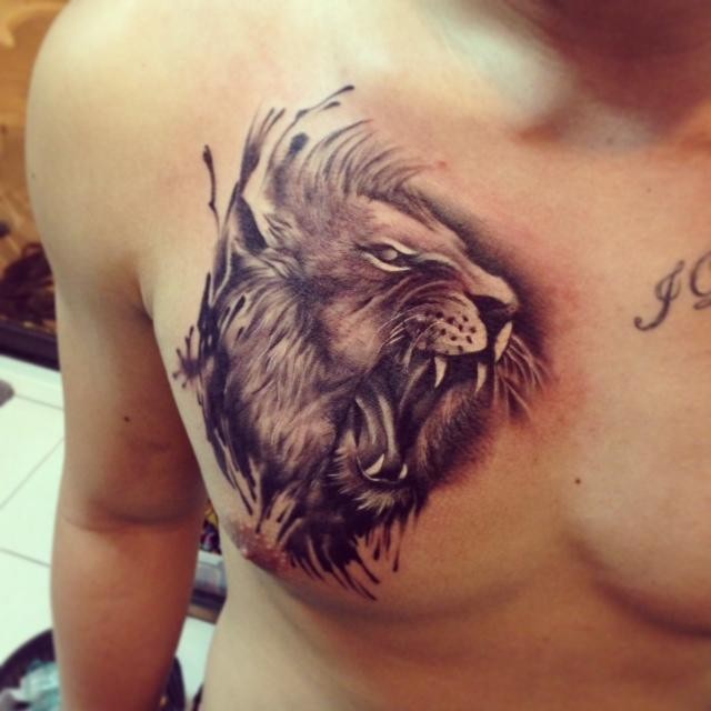 Lion Tattoo On Chest For Men