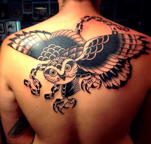Owl Tattoo On Back For Men
