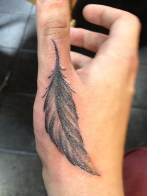 Feather Finger Tattoo Design For Men