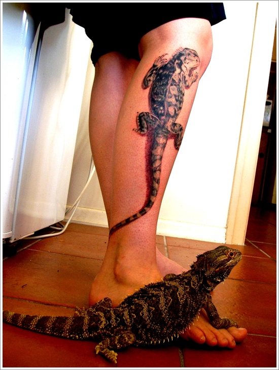 Lizard Calf Tattoo Design For Men