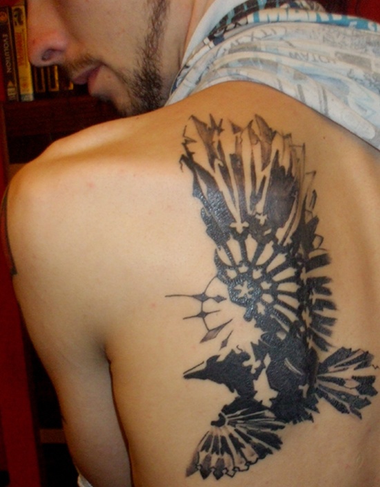 Tribal Raven Tattoo On Back For Men