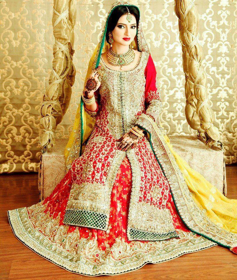 bright red pakistani bride wedding dress 