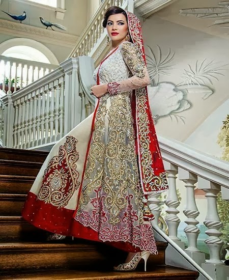 best red and white bridal lahanga 