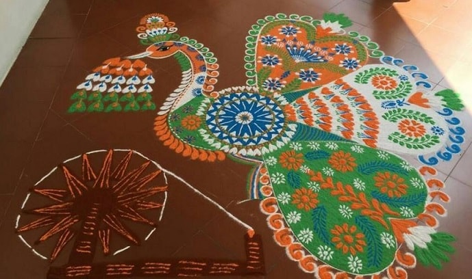 beautiful peacock rangoli design 