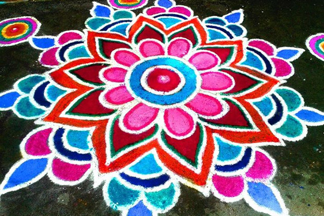 bright colored rangoli design 
