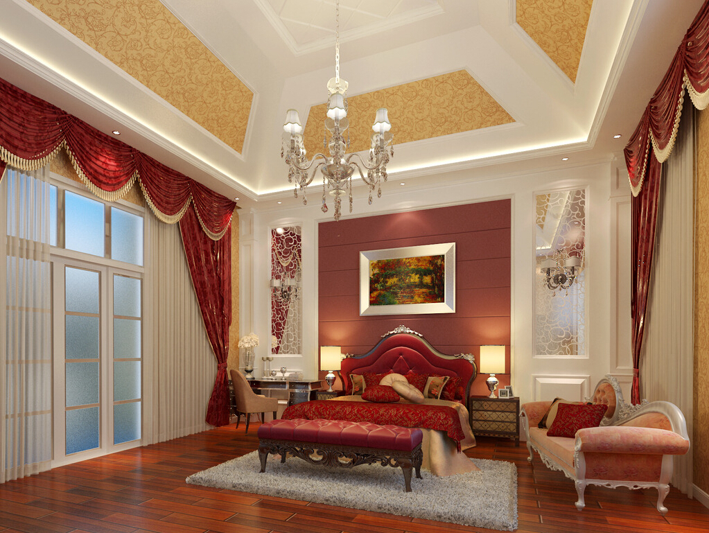 Red Color Room Interior Beautiful False Ceiling Designs