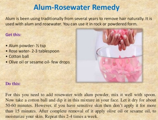 alum and rose water Mix To Remove Facial Hair