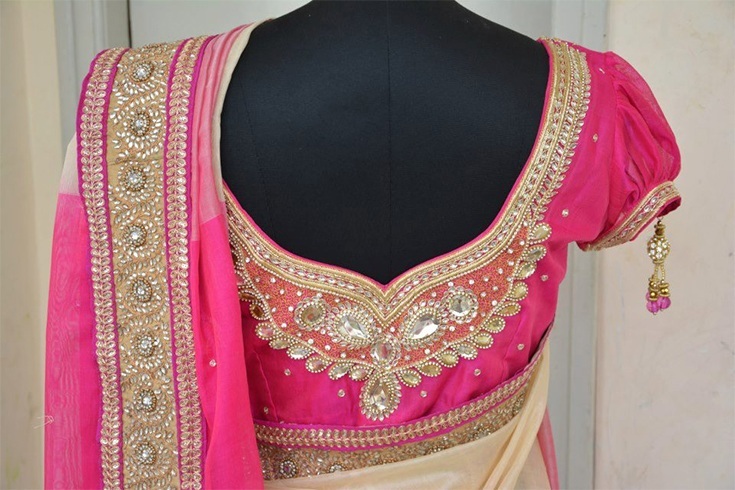 pink bridal blouse design 