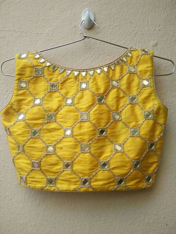 simple mirror work blouse design