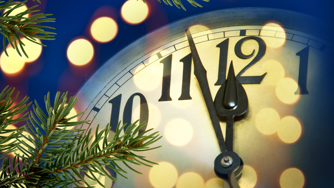 detail of new year clock with lights
