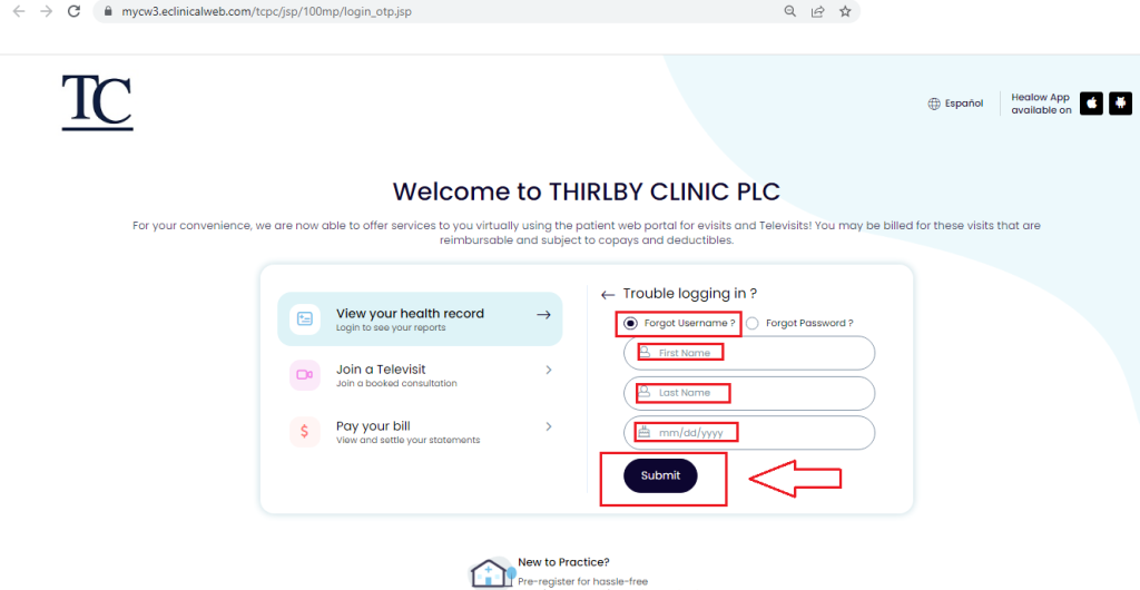Thirlby Clinic Patient Portal