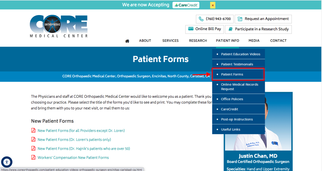 CORE Orthopedics Patient Portal
