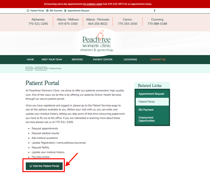 Peachtree Women's Clinic Patient Portal