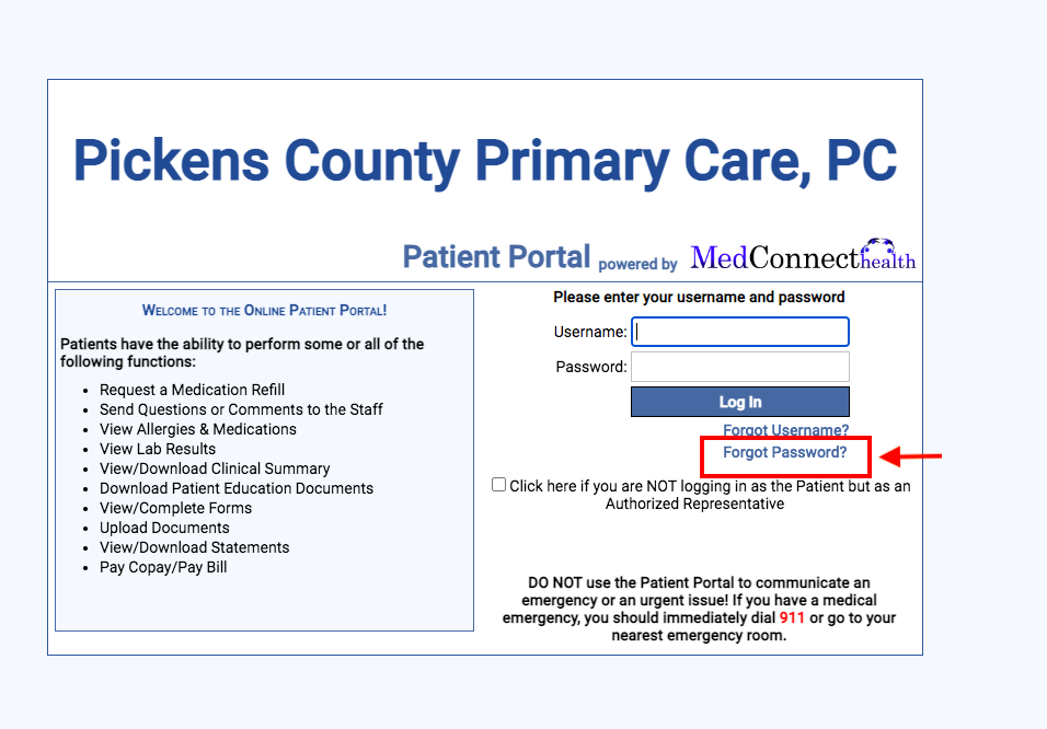 Pickens County Primary Care Patient Portal