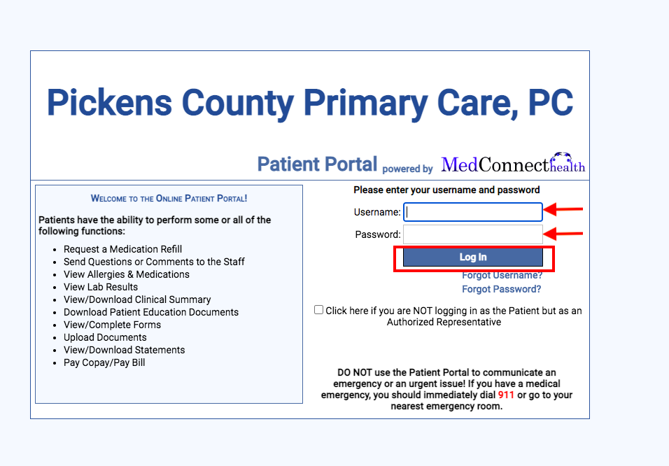 Pickens County Primary Care Patient Portal