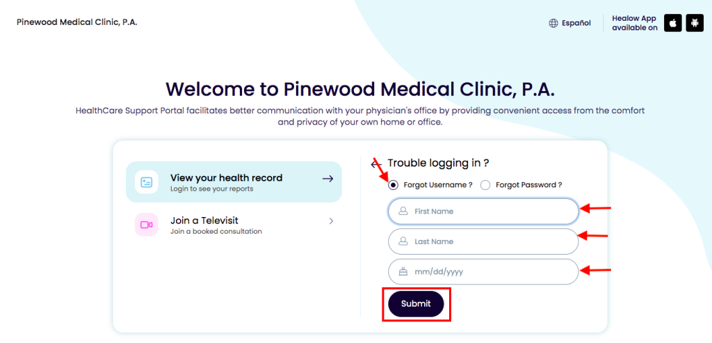 Pinewood Medical Patient Portal