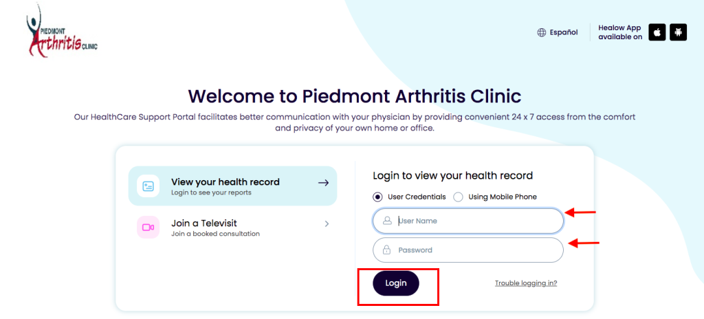 Piedmont Arthritis Clinic Patient Portal