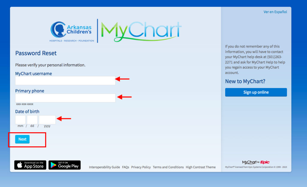 AR Children's Hospital Patient Portal 
