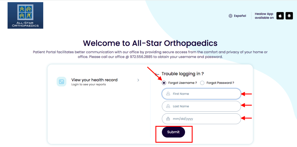 All-Star Orthopedics Patient Portal