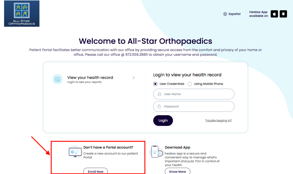 All-Star Orthopedics Patient Portal