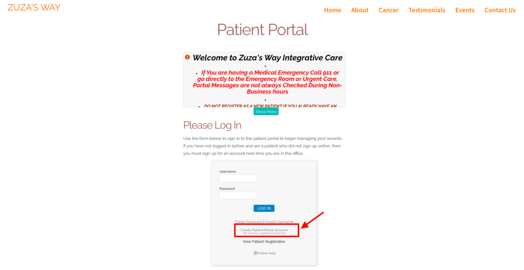 Zuzas Way Patient Portal 