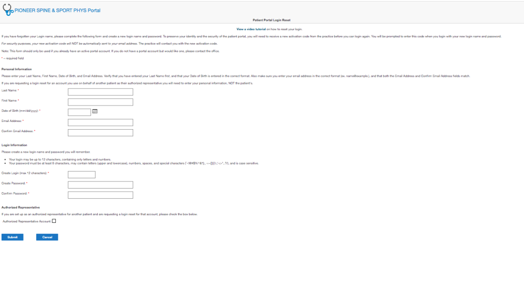 Pioneer Spine and Sports Patient Portal