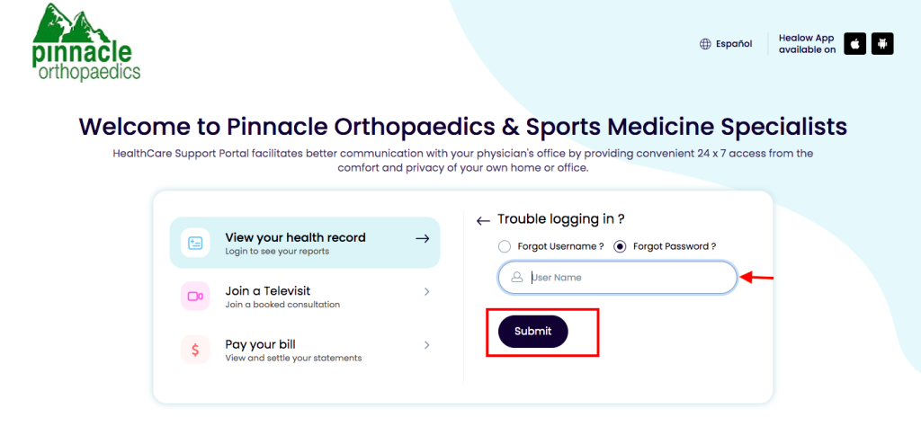 Pinnacle Orthopedics Patient Portal