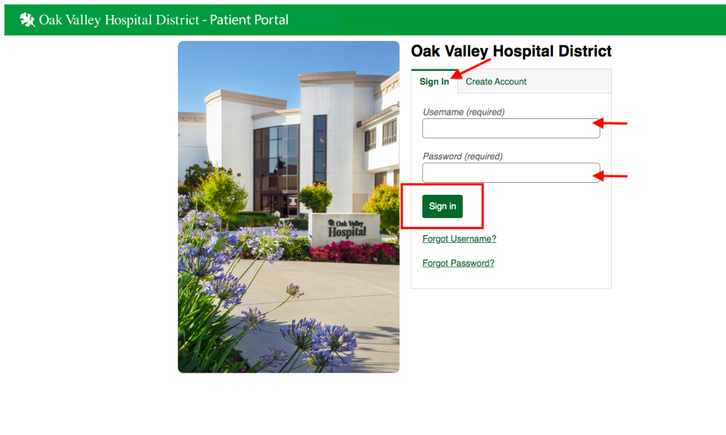 OAK Valley Hospital District Patient Portal 