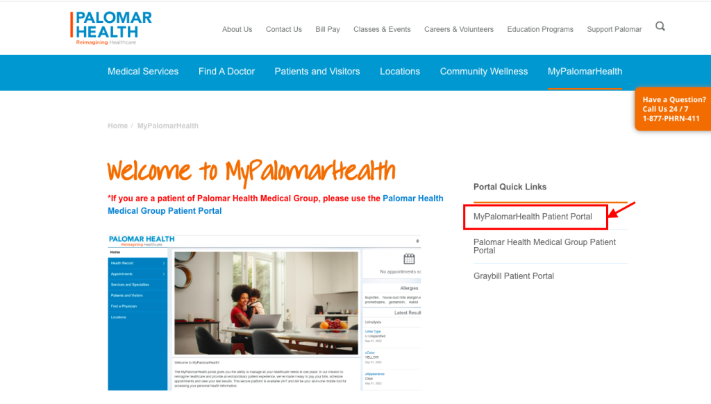 Palomar Health Downtown Campus Patient Portal