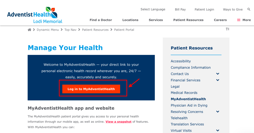 Adventist Health Lodi Memorial Patient Portal 