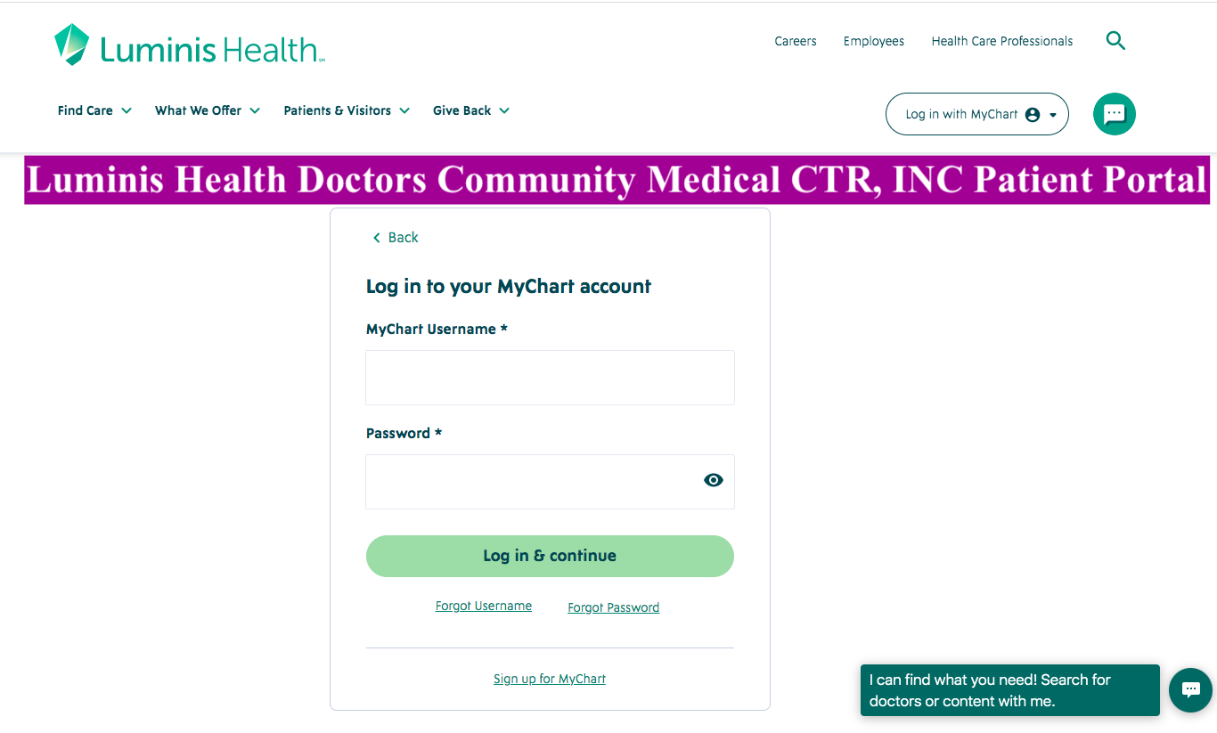 Luminis Health Doctors Community Medical CTR, INC Patient Portal